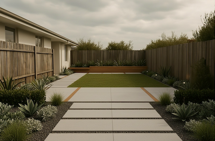 The same backyard reimagined with a modern landscape design